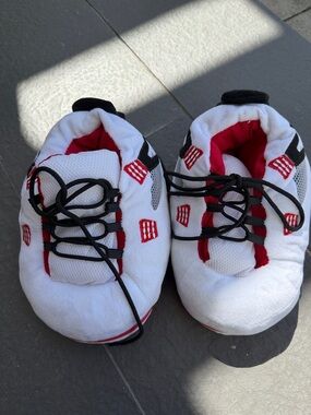 Kids White and Red Plush Sneakers - Soft Slip-On Shoe